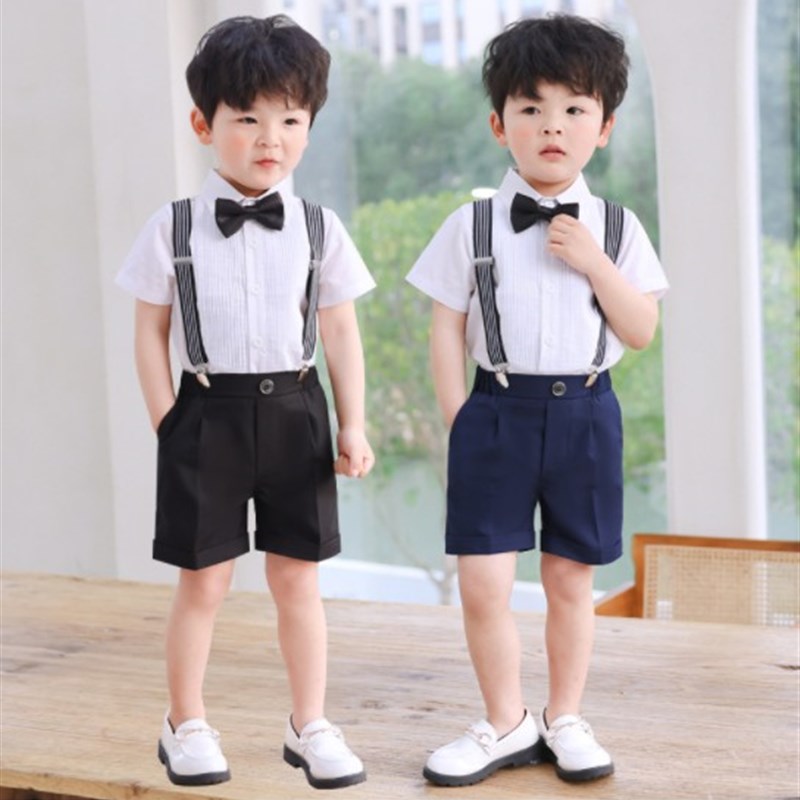 男童背带裤套装夏季英伦中小儿童节西服演出表演西装主持礼服短袖