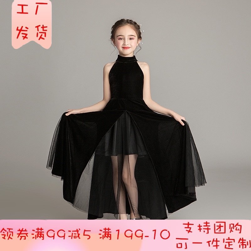 儿童模特走秀高档晚礼服女童钢琴演出服年会主持人宴会公主裙长款