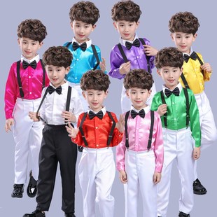 儿童演出服男童小主持人礼服夏唱歌表演服装中小学生合唱服背带裤