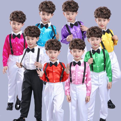 儿童演出服男童小主持人礼服夏唱歌表演服装中小学生合唱服背带裤