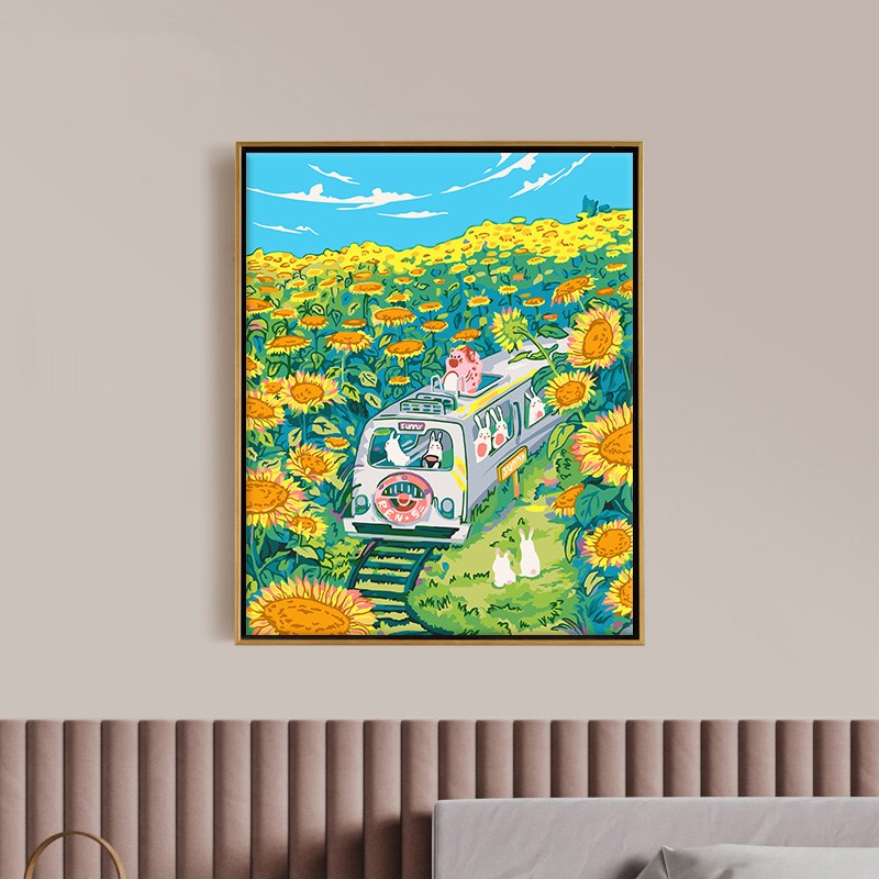 数字油画dify填色手工填充丙烯装饰手绘卡通儿童兔兔乐园画画油彩