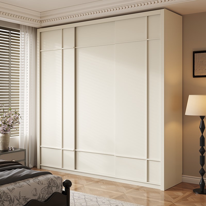 定制实木推拉门衣柜家用2024爆款衣橱奶油风橡木移门收纳储物柜子