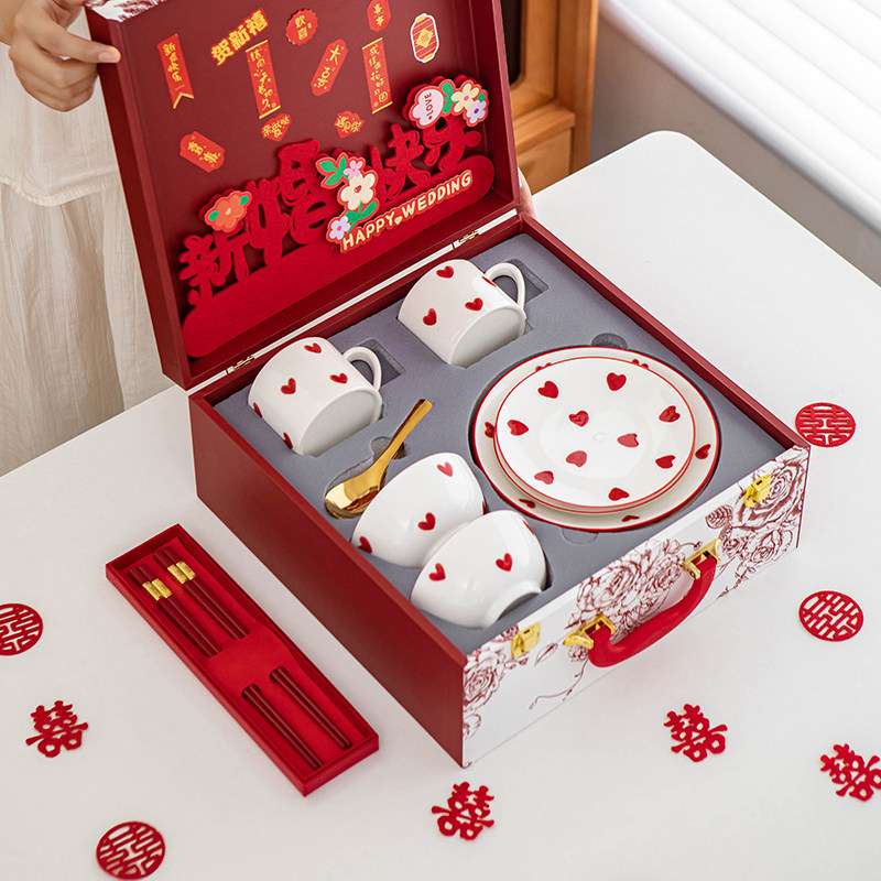 结婚礼物送新人手绘釉下彩餐具套装送闺蜜高档实用乔迁之喜送朋友