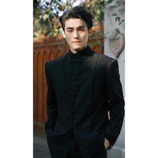 新中式男装国风西j服外套夏季薄款订婚礼穿搭伴郎服年轻人中山唐