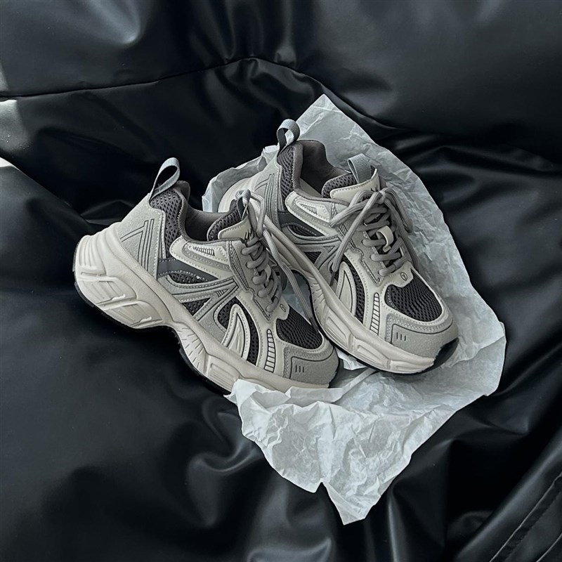 真皮复古拼色老爹鞋女2025春季新款松糕厚底休闲跑步鞋百搭增高