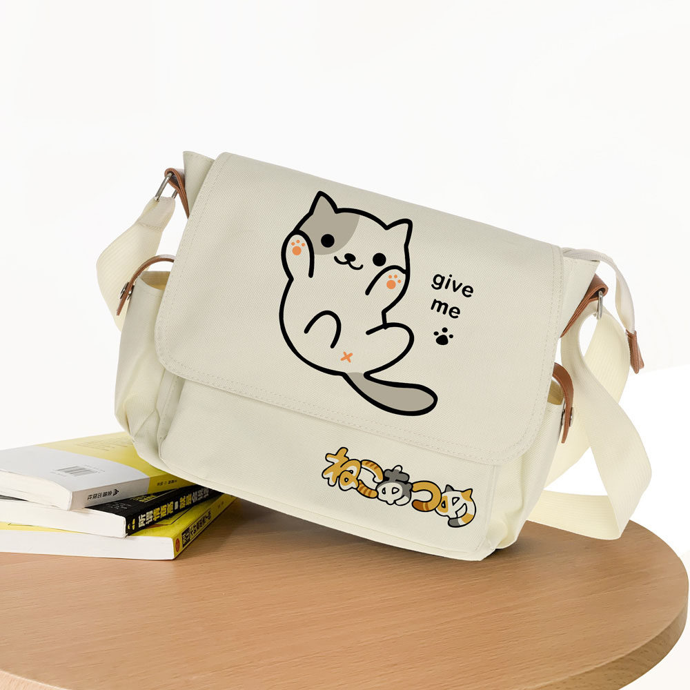 猫咪后院可爱卡通学生单肩包女生韩版斜挎包斜跨书包学院风简约