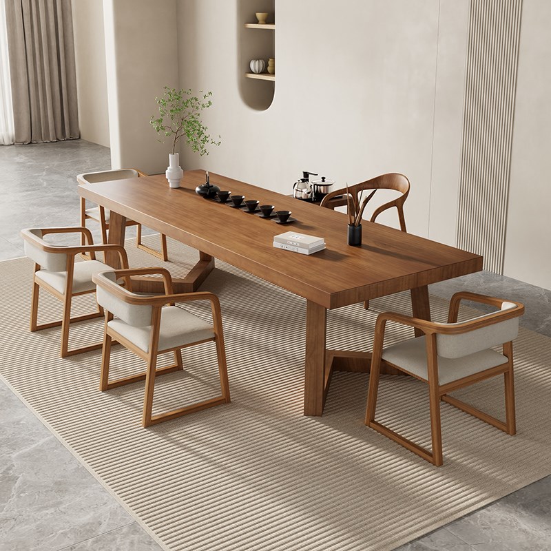 实木茶桌现代简约原木大板办公家用茶台阳台禅意茶室泡茶桌椅组合