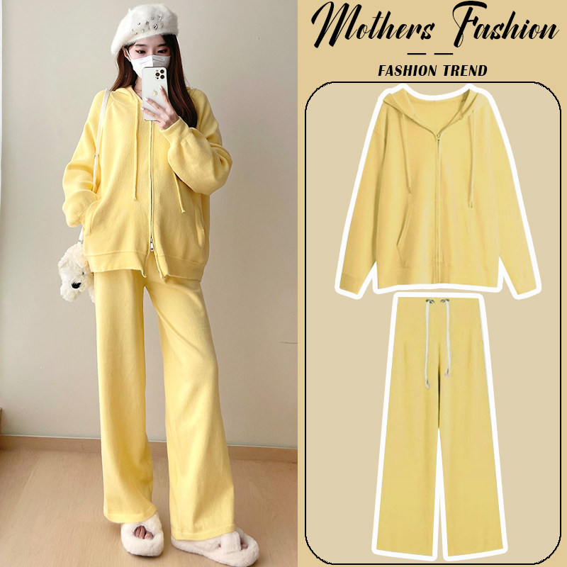 孕妇套装2c024新款秋冬针织连帽长袖黄色毛衣裤子休闲减龄两件套,孕妇装/孕产妇用品/营养,连衣裙,淘宝优惠券,粉丝福利购,淘宝优惠卷