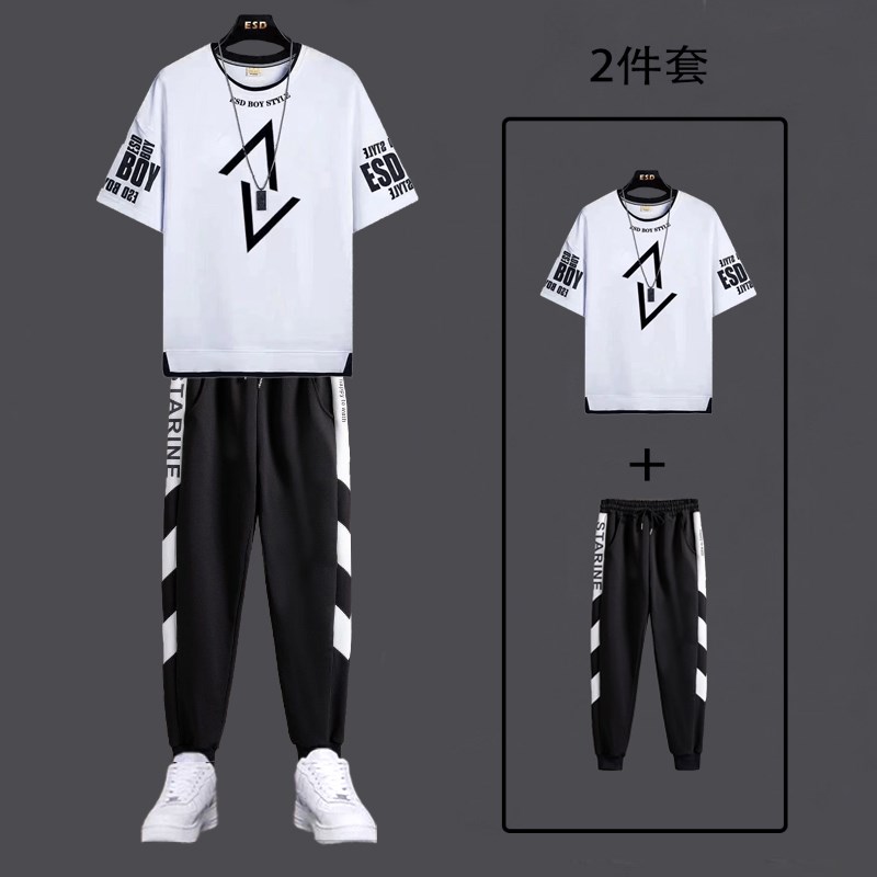青少年男装搭配一套帅气潮流2024F新款夏季运动套装初高中学生夏