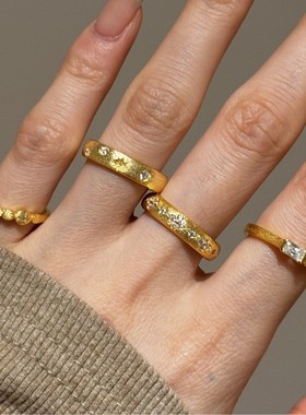 磨砂金S925纯银戒指锆石爆款女戒