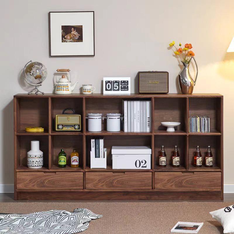 北美黑胡桃木展示柜现代简约客厅矮书架实木电视柜落地储物书柜