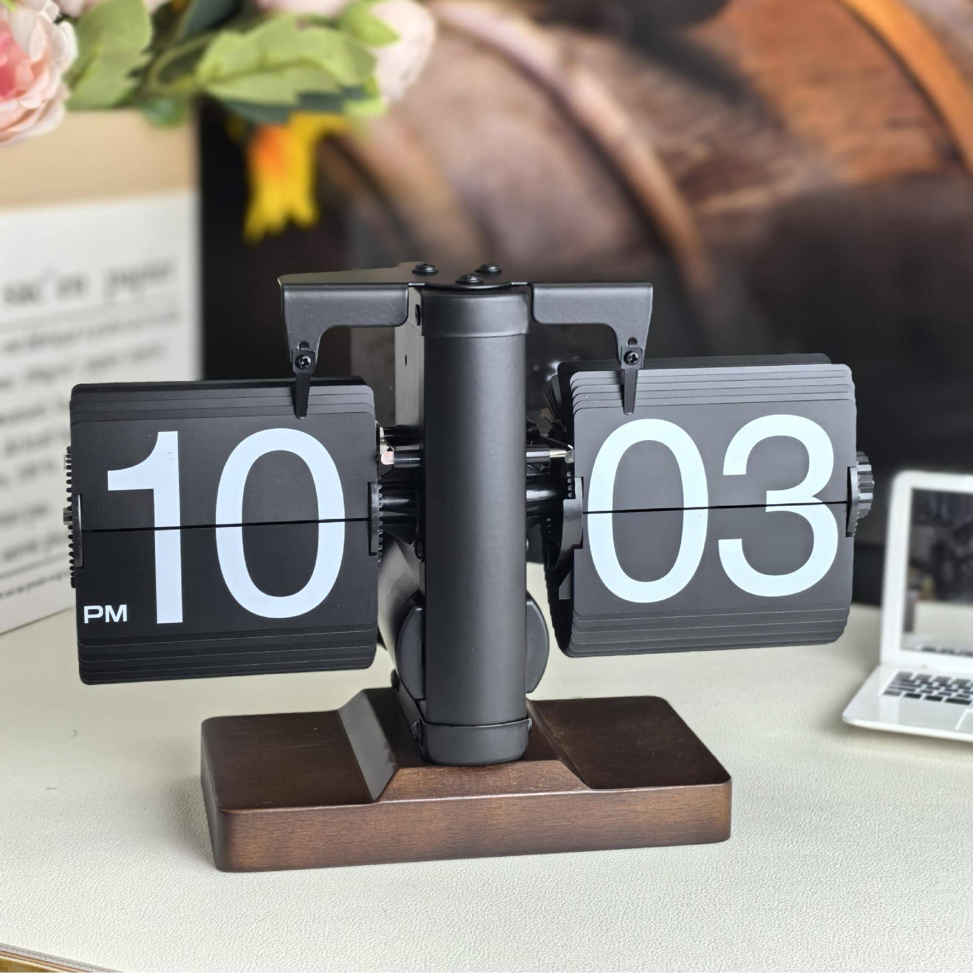 创意翻牌钟欧式自动翻页钟复古简约家居客厅座钟小天平机械翻页钟