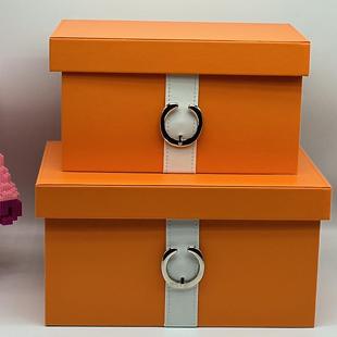 新中式衣帽间皮革收纳箱子软装样板房装饰摆件家居衣橱衣服收纳箱