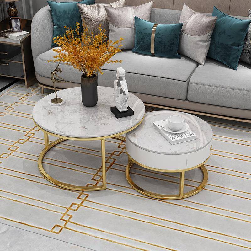 意式时尚岩板茶几简约小户型客厅圆形茶桌大理石茶几边几家具组合