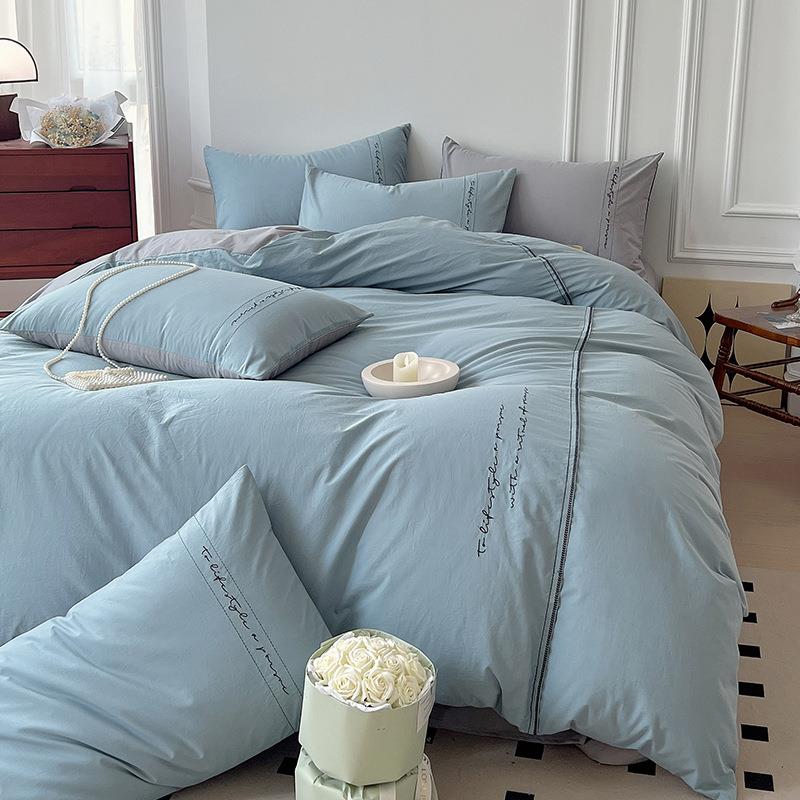 A类全棉水洗棉刺绣四件套纯棉可裸睡亲肤四件套床上用品