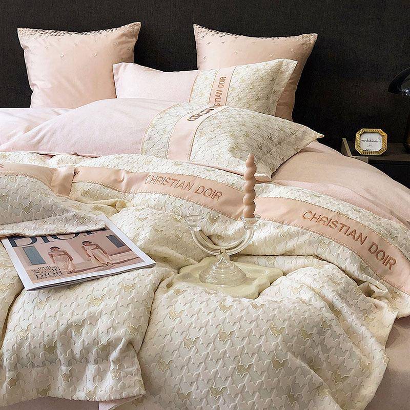 秋冬少女心100支全棉磨毛加厚四件套千鸟格欧式纯棉被套床上用品