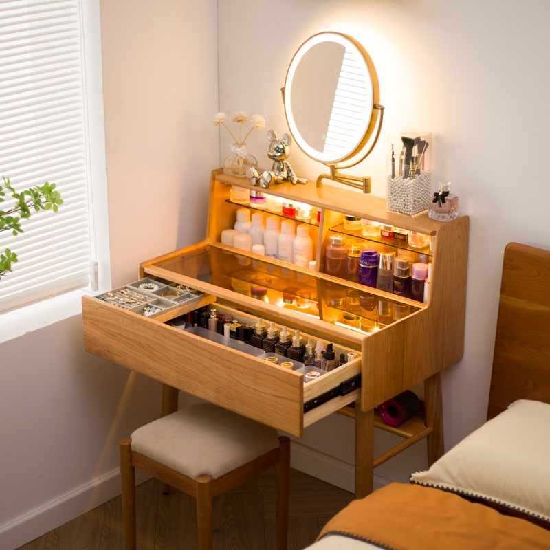 梳妆台小型50cm实木卧室迷你化妆台60cm小户型极窄化妆桌日式床头