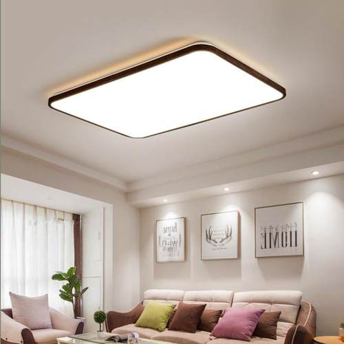 简欧实木LED吸顶灯胡桃木色长方形客厅灯超薄遥控卧室房间餐厅灯