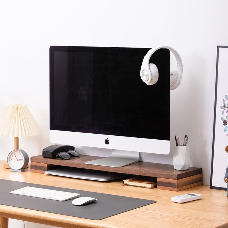 樱桃木黑胡桃木台式电脑增高架实木桌面支架显示器底座垫高显示屏