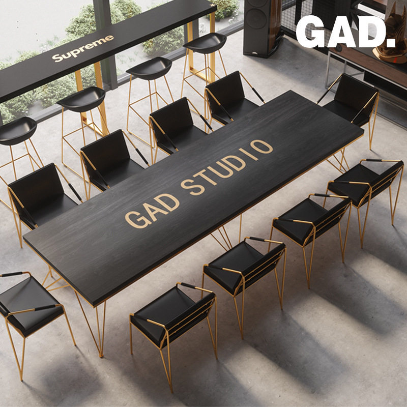 GAD黑金办公桌简约现代实木大会议桌子长桌职员办公桌组合桌椅