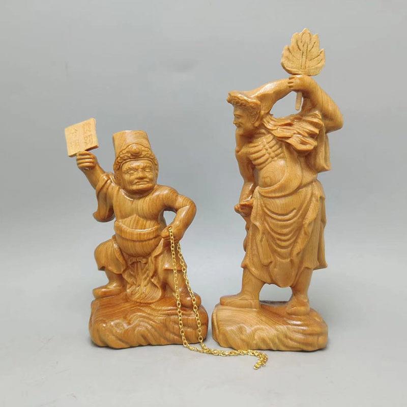 崖柏木雕刻人物像七爷八爷黑白无常七爷八爷大爷二爷摆件家居供奉