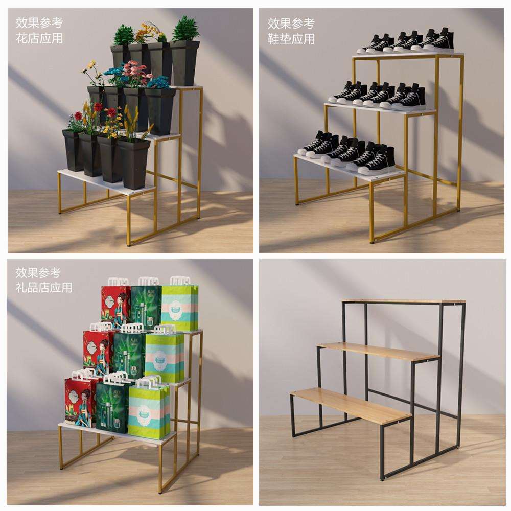 阶梯展示架母婴店文具店摆货架子钢木铁木三层置物架