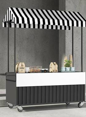 集市铁艺花车摆摊小推车夜市促销车户外移动小吃摊位车展示架黄色