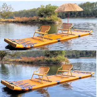竹筏竹排船厂家PVC仿真塑料管竹筏漂流拍照钓鱼撒网水上观光厂家
