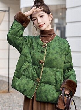 新中式国风棉服女2025年新款冬季小个子高级感提花外套潮