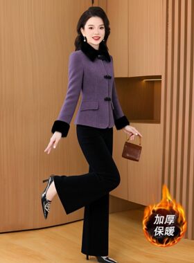 新中式国风两件套装女冬小香风妈妈减龄气质超火一整套夹棉贵气感