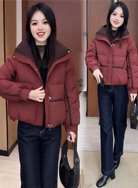 欧货红色高级感立领羽绒棉服女2025秋冬新款宽松显瘦加厚保暖外套