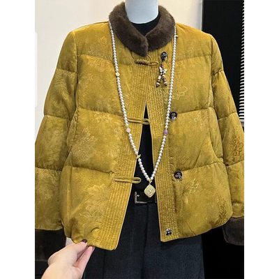 妈妈冬季新中式毛领羽绒棉服