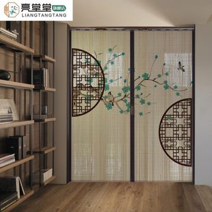 卷帘移门隔断家用屏风折叠简易印花中饭店竹帘推拉门 厨房帘日式