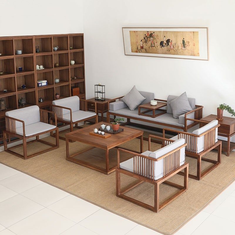 禅意新中式沙发组合实木罗汉床贵妃榻黑胡桃色彷古简约家具小户型,住宅家具,实木沙发,淘宝优惠券,粉丝福利购,淘宝优惠卷