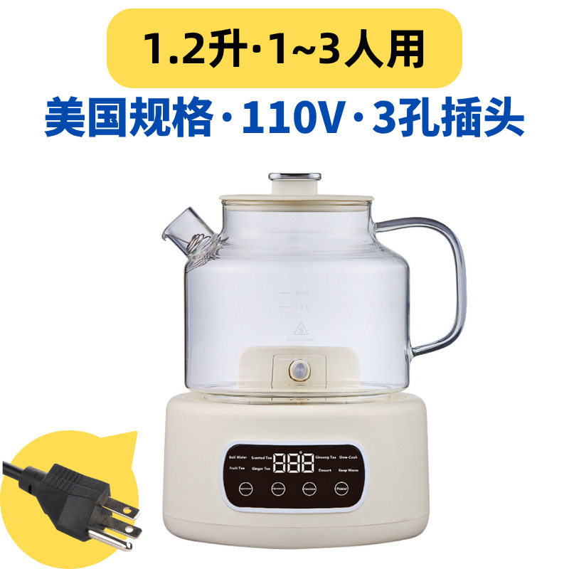 110V美规养生壶家用1.2升多功能全玻璃煮茶器烧水壶办公室花茶壶