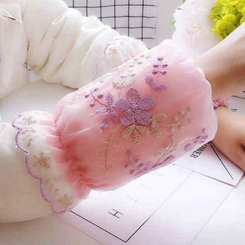 双层绣花蕾丝袖套秋冬防污短款