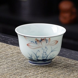 单杯家用主人杯 青花手绘茶杯陶瓷小号品茗杯功夫茶具手工中式
