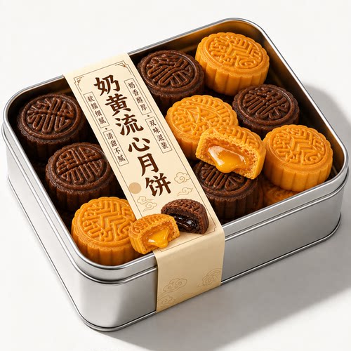 港式流心奶黄冰皮月饼中秋礼盒
