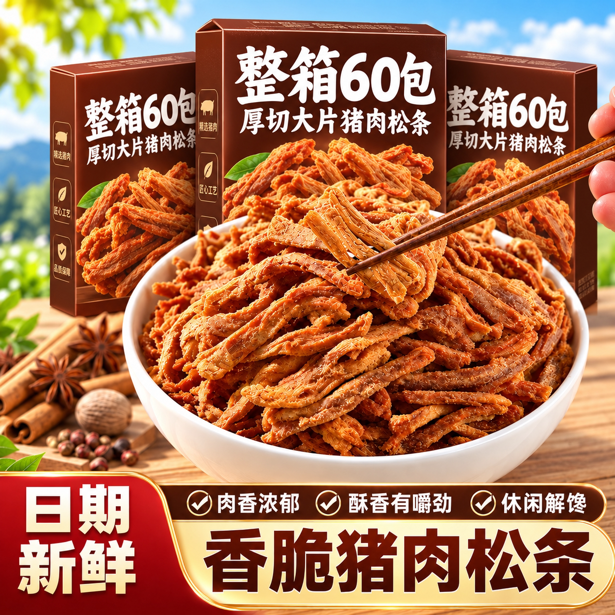 香脆猪肉松条肉脯非油炸熟食猪肉干猪肉松条酥脆饱腹休闲下酒零食