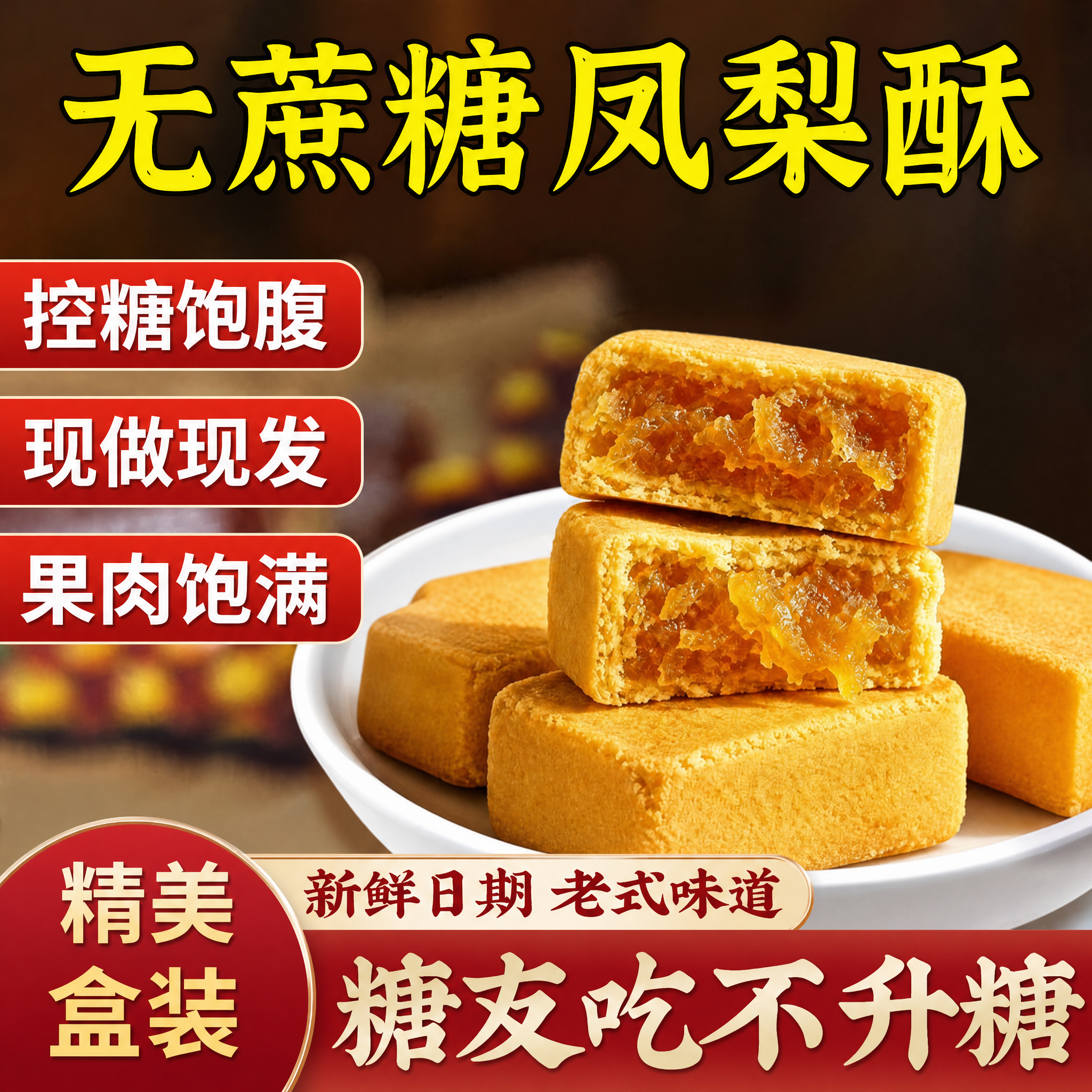 凤梨酥无蔗糖旗舰店厦门特产传统手工老字号糖尿人糕点无糖零食品