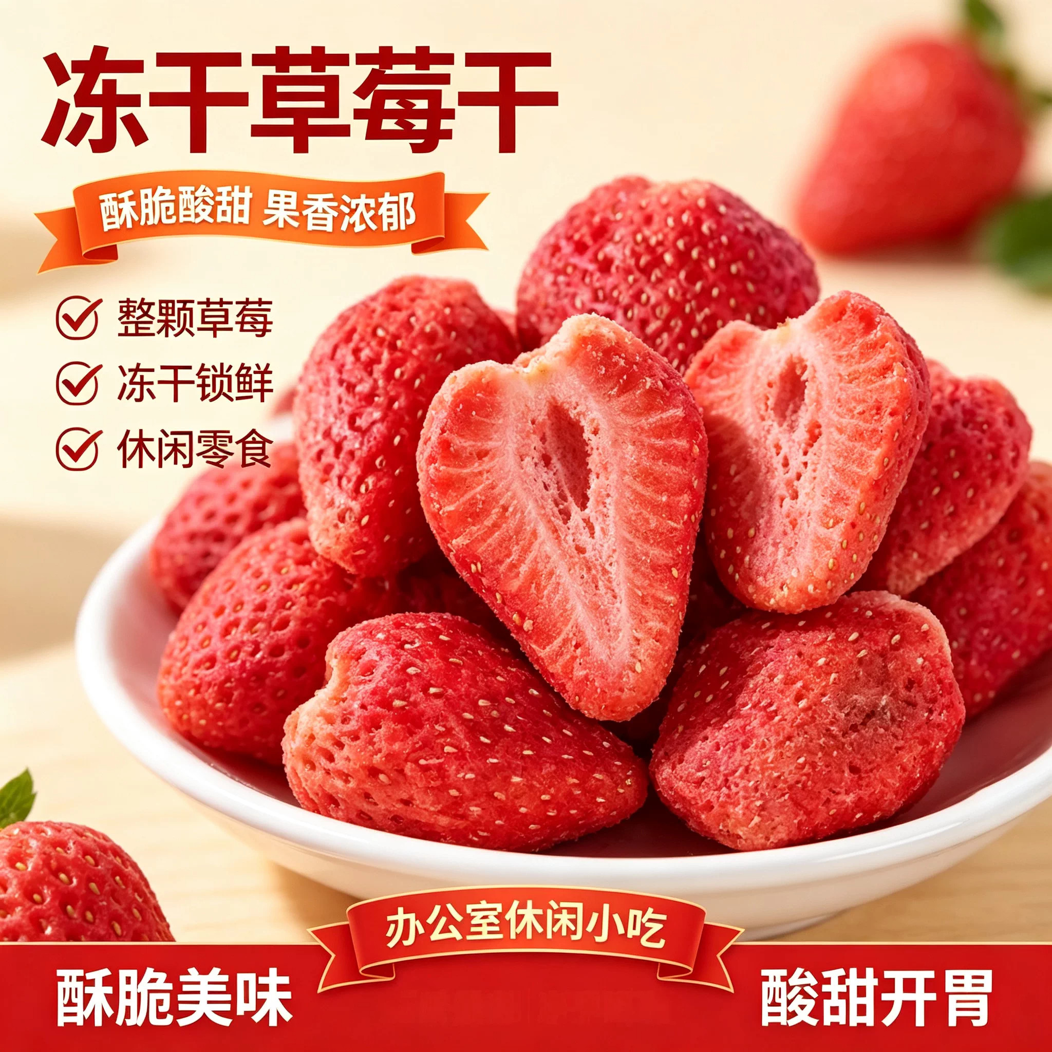 草莓冻干官方旗舰店整粒草莓脆罐装无添加无糖水果脯婴儿孕妇可吃