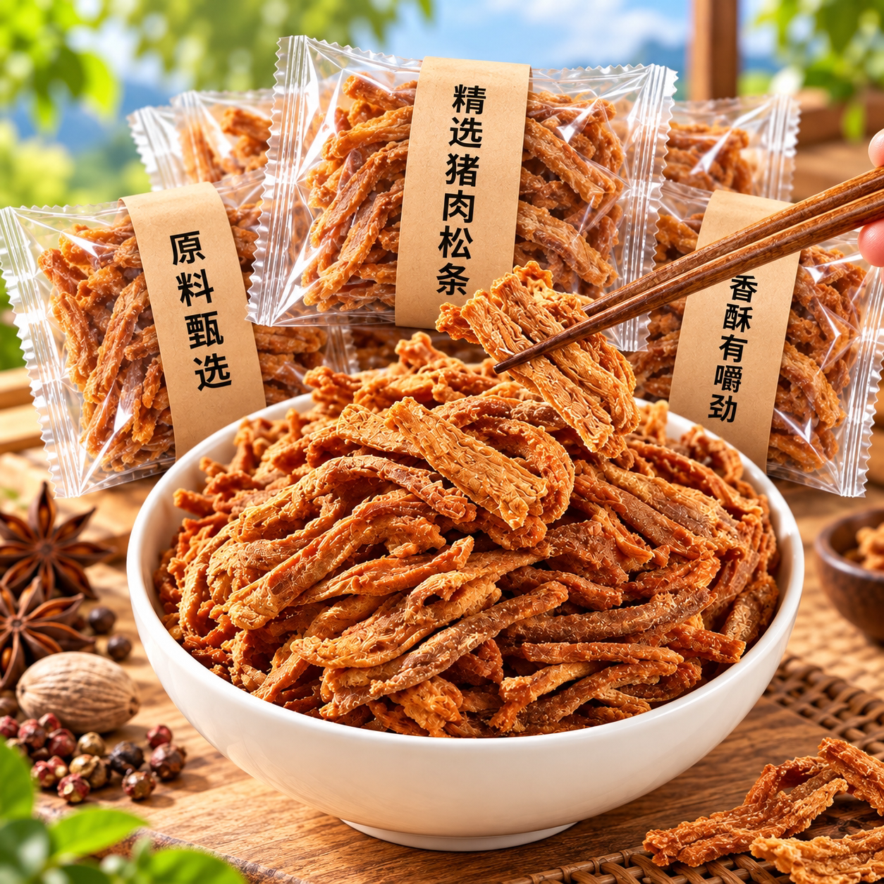 香脆猪肉松条肉脯非油炸熟食猪肉干猪肉松条酥脆饱腹休闲下酒零食