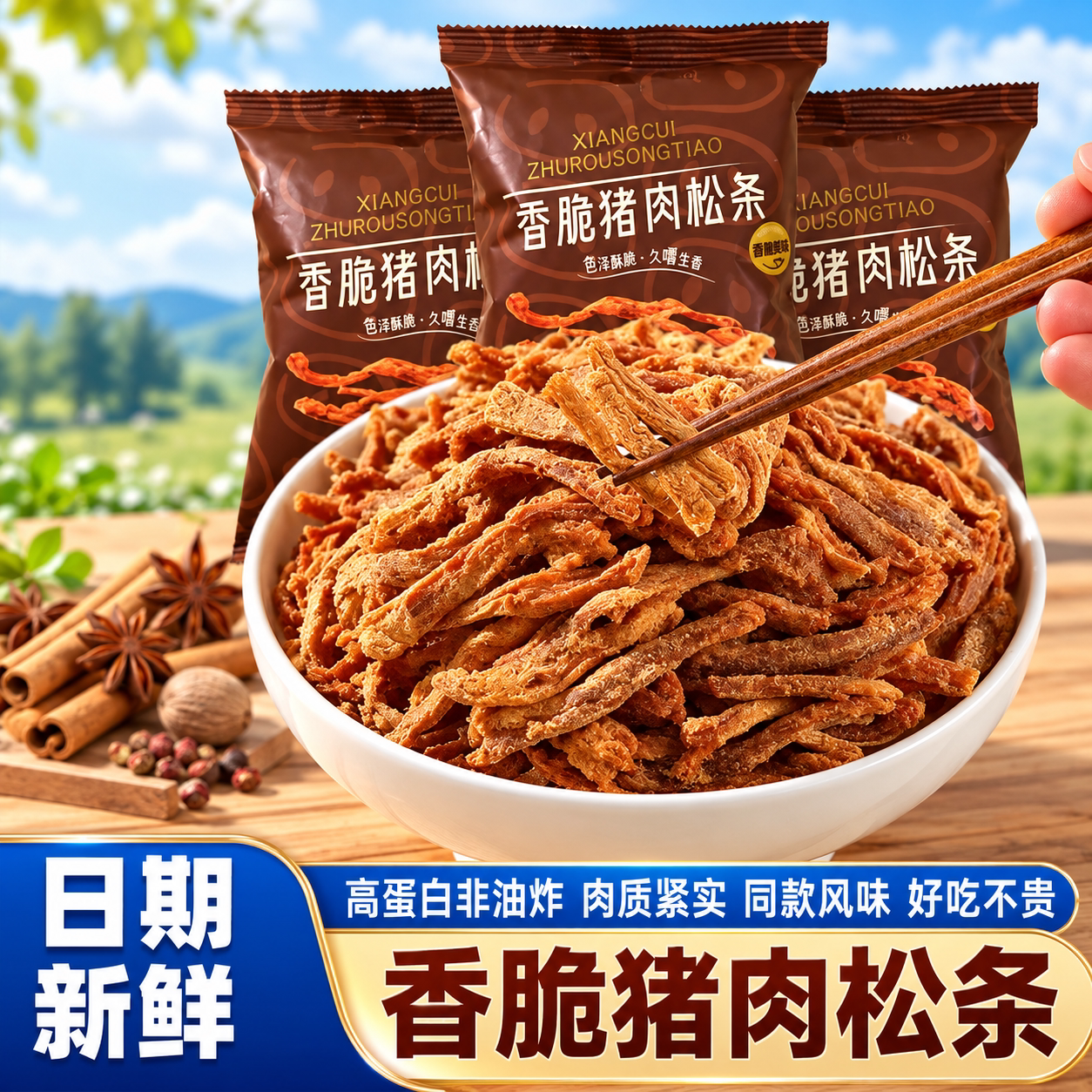 香脆猪肉松条肉脯非油炸熟食猪肉干猪肉松条酥脆饱腹休闲下酒零食