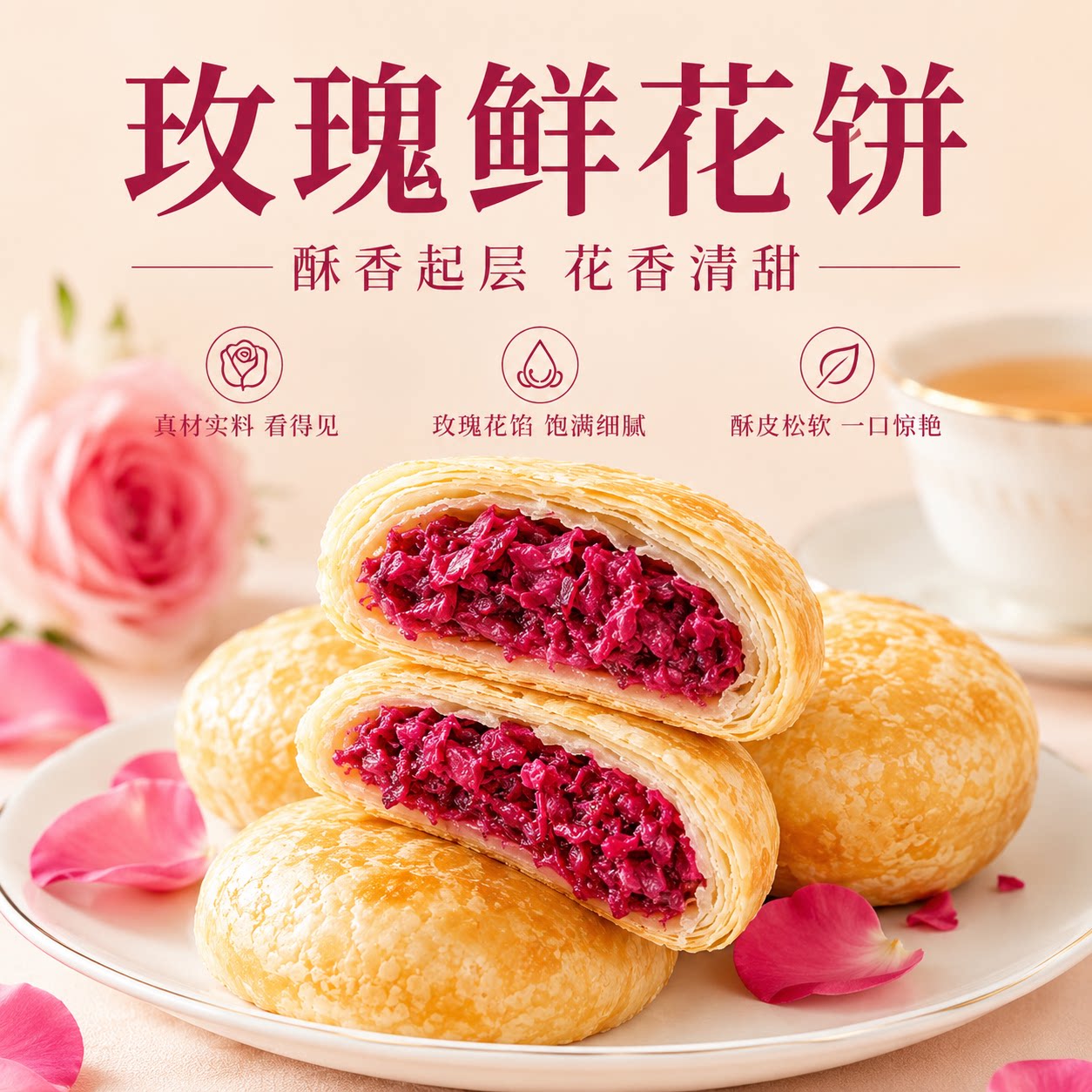 云南鲜花饼玫瑰花饼中秋月饼送礼盒休闲面包零食品年货官方旗舰店