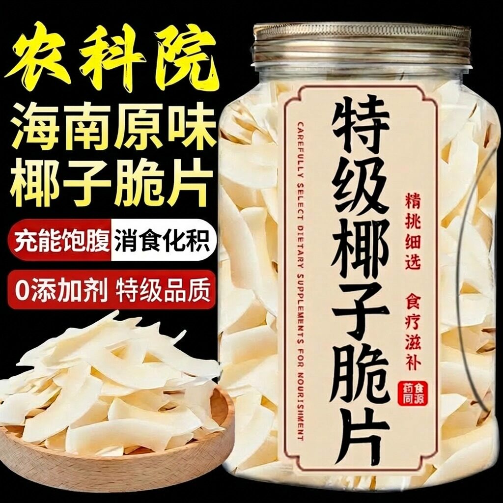 海南特产椰子片脆片原味即食烤椰子肉角干脆块薄椰果冻干小吃零食