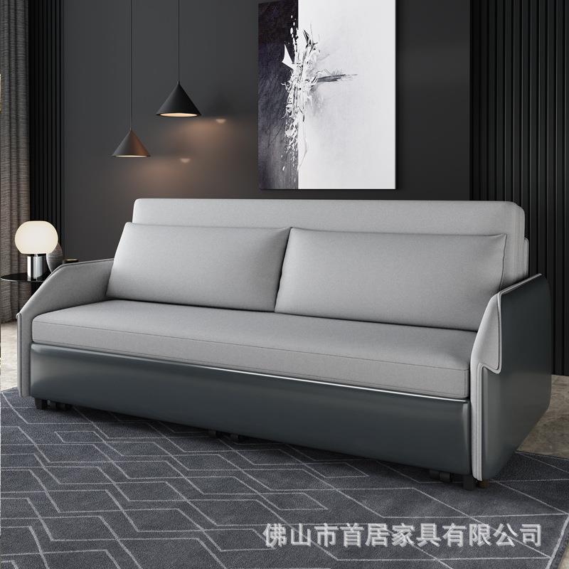 30款皮布结合可折叠沙发床简约实木多功能坐卧两用储物小户型双人