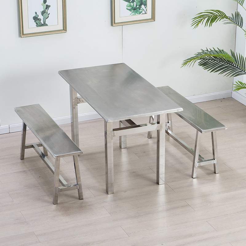 不锈钢学校食堂餐桌椅组合4人6人8人员工地工厂饭堂连体快餐桌椅