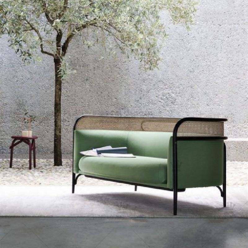 北欧简约客厅沙发小户型现代创意实木布艺藤编背单人双人沙发