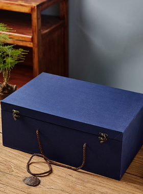 蓝色布面锦盒长方形玉器石头古玩碗摆件礼盒空盒正方形礼品盒定制