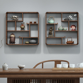 墙上 茶架 实木 饰 装 置物架 壁挂 多宝阁 中式 博古架 挂墙